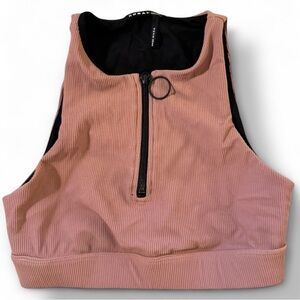 Koral Pink and Black Ribbed Zipper Sports Bra - Size Medium